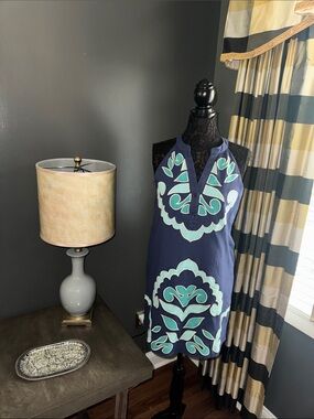 THML Navy Sleeveless Mini Dress with Teal and White Motif